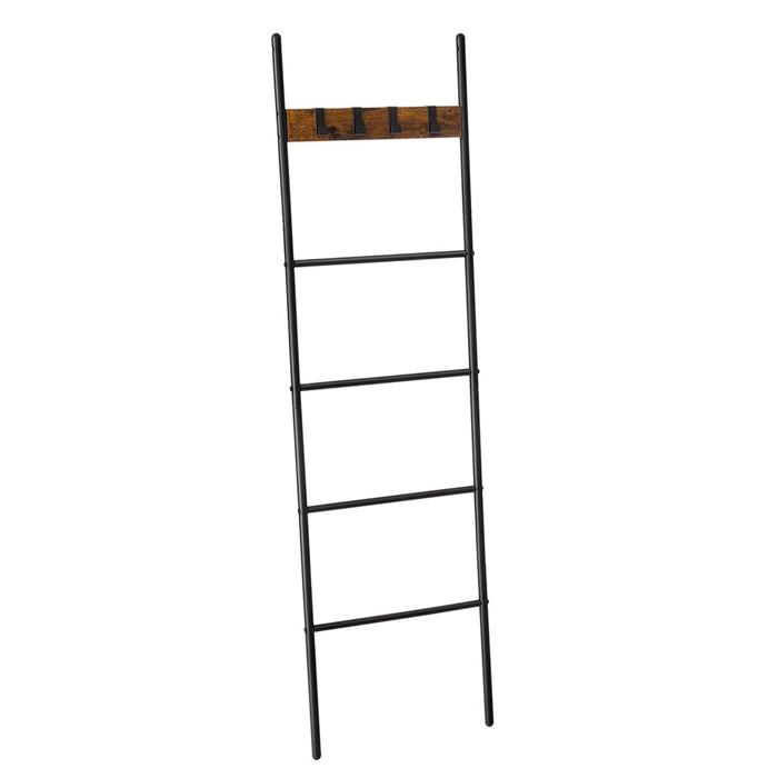 Étagère échelle inclinée - Helloshop26 - 5 niveaux - 44 x 160 cm - Acier - Marron rustique et noir