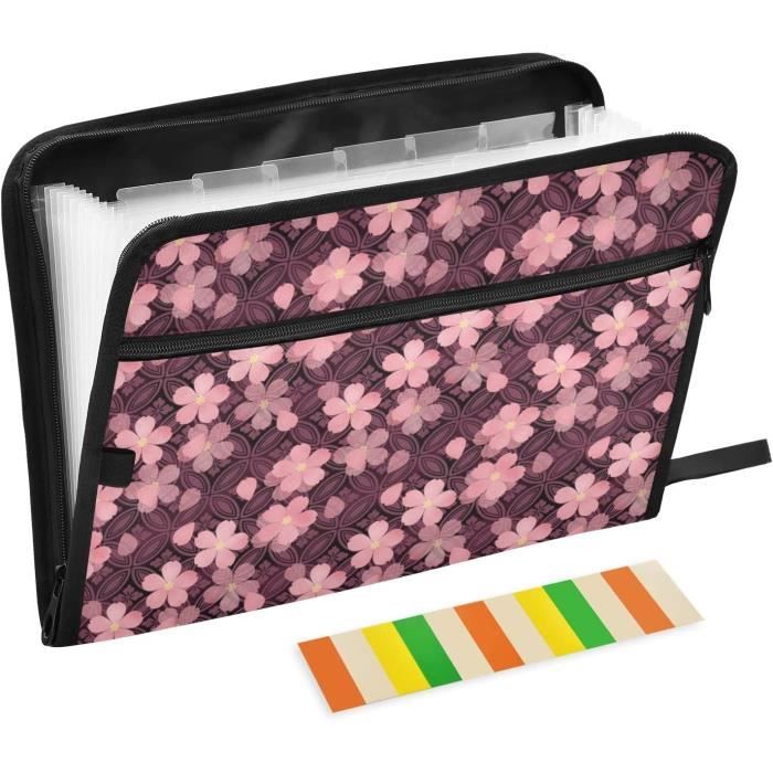 Chemise A4 12 Compartiments VIQWYIC - Organisateur Portable étanche Avec étiquettes Colorées - Rose