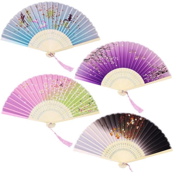 2 Éventails Pliants Japonais En Bambou - 37,5cm Déplié - Blanc - Pour Décoration, Mariage, Danse Ou Cadeau