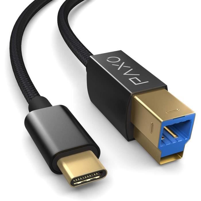 Câble d'imprimante USB C en Nylon de 3 m, USB 3.1 (USB 3.0), Noir, USB C  mâle vers USB B, câble de Chargement, câble de A337 - Cdiscount Téléphonie