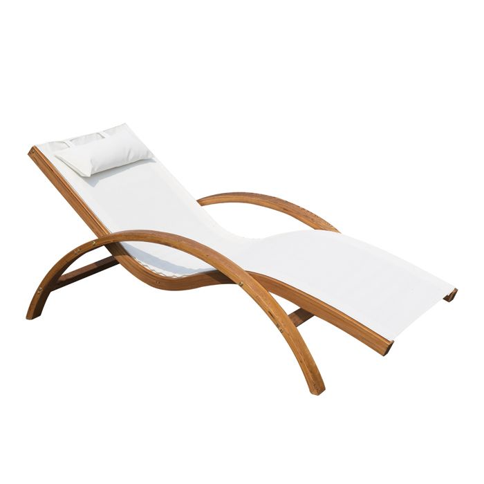 Transat Chaise Longue Design Style Tropical Bois Massif Naturel - Outsunny