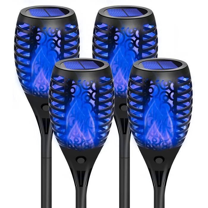 Lampe Solaire de Jardin - Flamme Bleue - Batterie Rechargeable - Imperméable