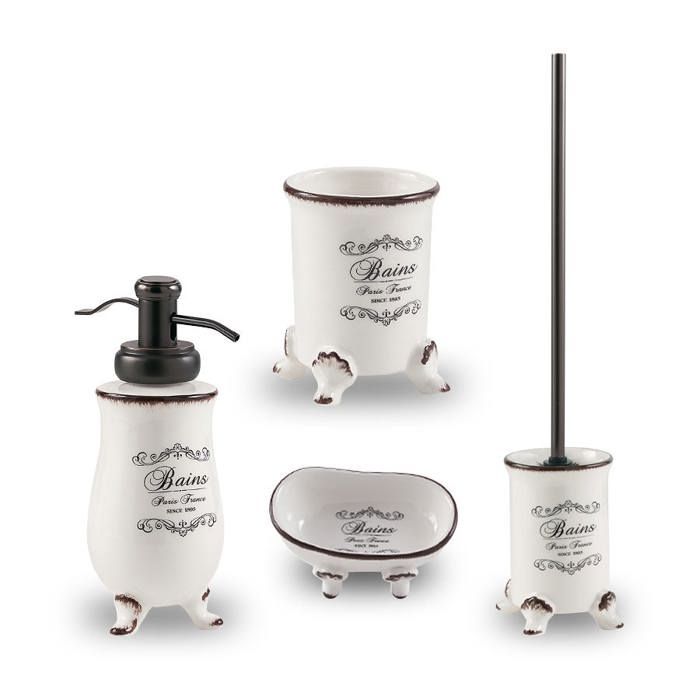 SET 4 PIÈCES DACCESSOIRES DE SALLE DE BAINS SHABBY EN CÉRAMIQUE DÉCORÉE AMELIA
