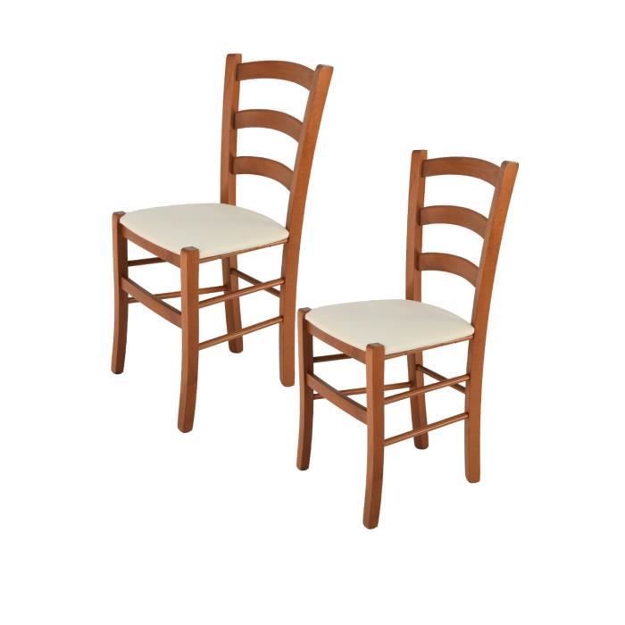 Tommychairs - Set 2 chaises cuisine VENICE structure en bois de hêtre peindré en couleur cerisier et assise en tissu couleur