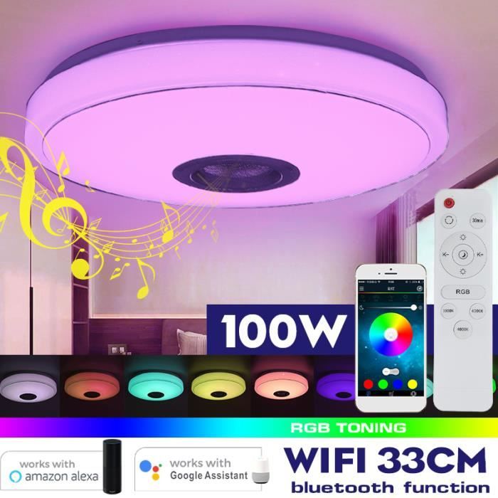 Plafonnier LED RGB Bluetooth WIFI avec Haut-Parleur et Contrôle Intelligent - Blanc - 100W - 33cm
