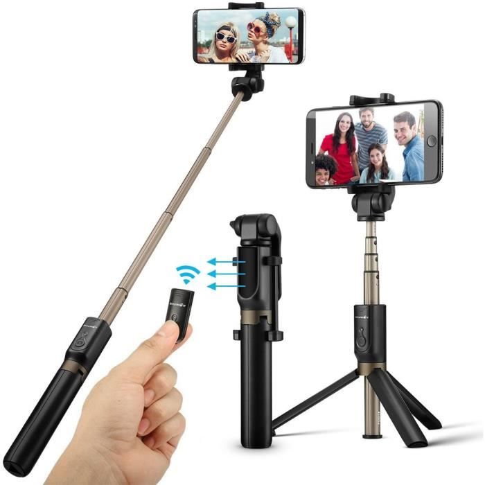 Samsung Galaxy BlitzWolf 3 en 1 Perche Selfie Trépied avec Télécommande pour iPhone X/ 8/ 7/ 7 plus/ 6s/ 6 Android Smartphones 3.5-6-Selfie Stick Aluminium 360° Rotation Bâton Selfie Bluetooth 