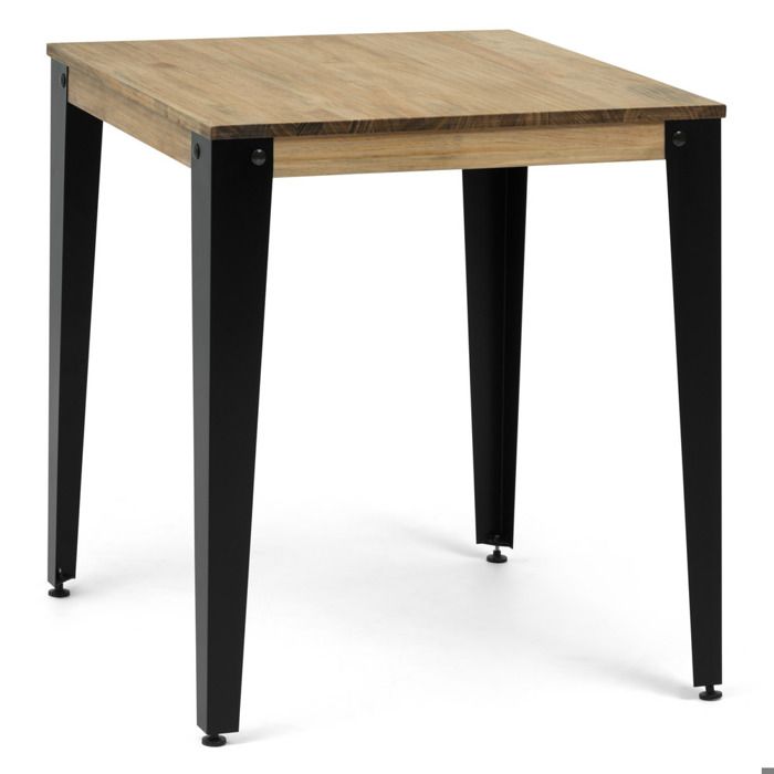 table à manger lunds 59x59x75cm noir finition vintage et acier style industriel box furniture