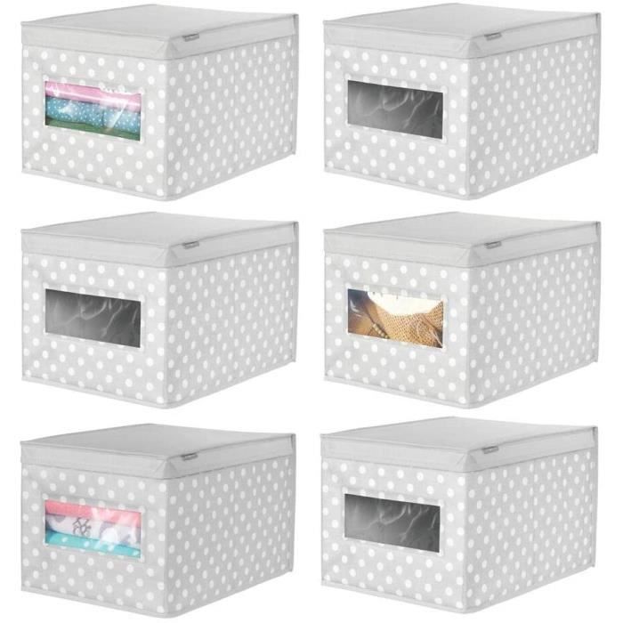mDesign boite de rangement – petit bac de rangement avec couvercle et hublot en plastique gris panier de rangement carré pour ranger les vêtements dans la chambre lot de 2
