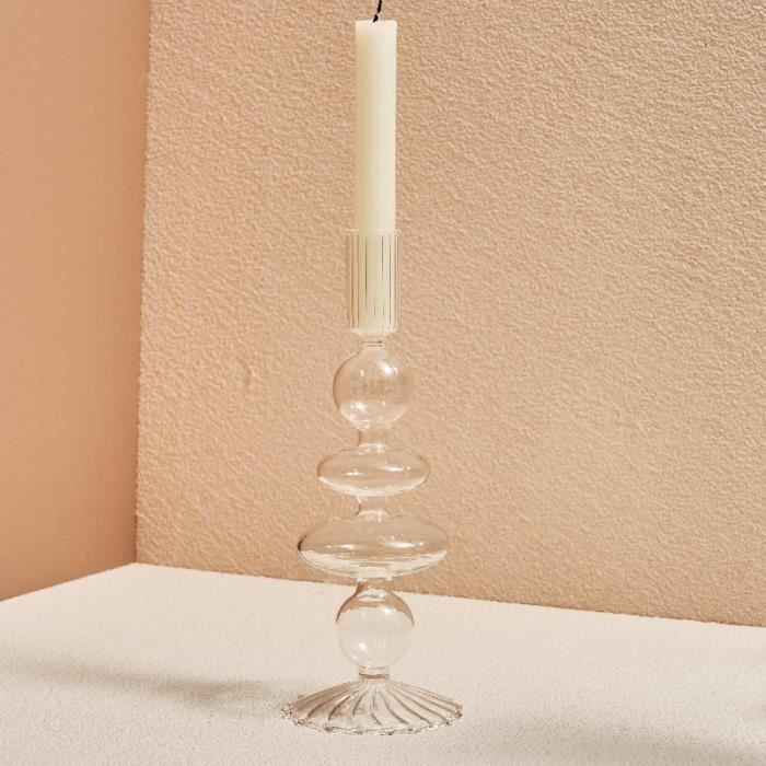 Bougeoir photophore en verre et bois h 11,5 cm