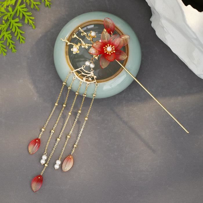 Peigne à Cheveux En Argent Style Chinois - Décoration Hibiscus Et Franges - Neuf Avec étiquettes