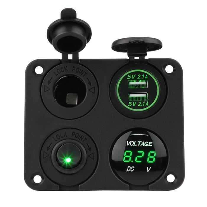 Panneau 4 Interrupteurs à Bascule Étanché IP65 + Double USB + Voltmètre – 12V/24V Pour Voiture, Bateau, Camping-Car