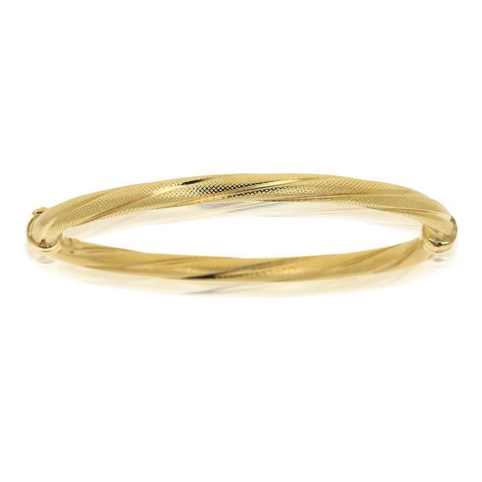 Bracelet Jonc Torsadé Plaqué Or 18 Carats - 56 Mm - Femme - Neuf Avec étiquettes