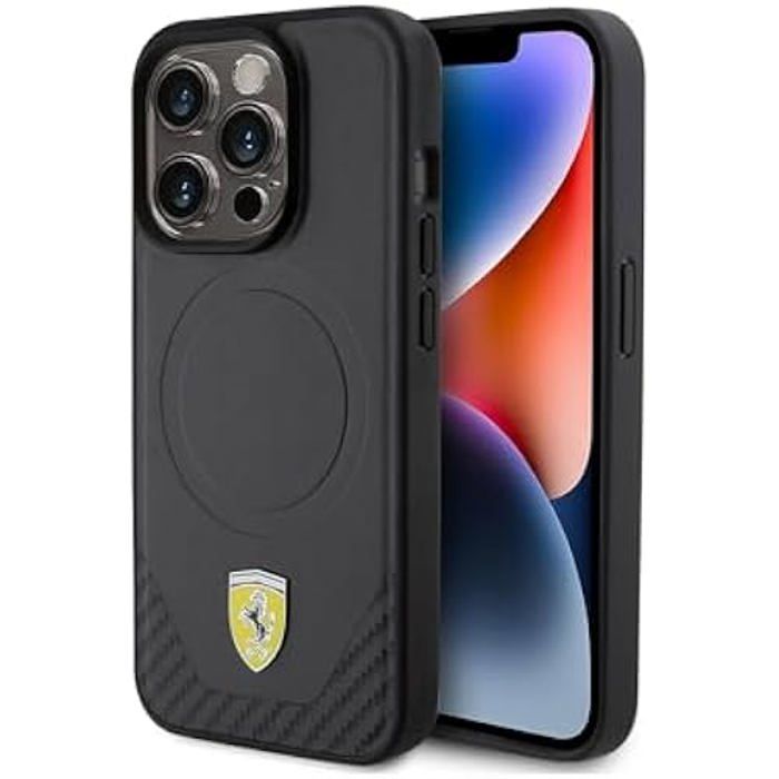 Coque pour téléphone - CG MOBILE - Ferrari FEHMP15LPTEK - iPhone 15 Pro - Noir Carbone Métal - Élégance
