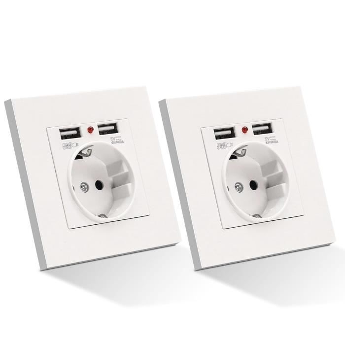 2 Prise Murale Avec Prise Encastrable USB Prise USB Max.5V/2.1A Prise De Cour