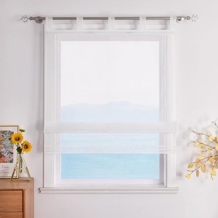 Rideau Voilage Transparent à Passants - Broderie Moderne, Plusieurs Coloris, Dimensions 60x140 Cm (autres Tailles Disponibles), 100% Polyester