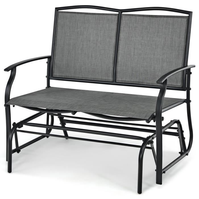costway banc à bascule de jardin 2 places charge 180kg, chaise/fauteuil à bascule d'extérieur avec coussinets antidérapants, gris