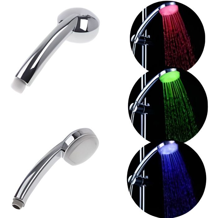 Pommeau de douche LED 3 couleurs - Chromé - ABS - Économie d'eau