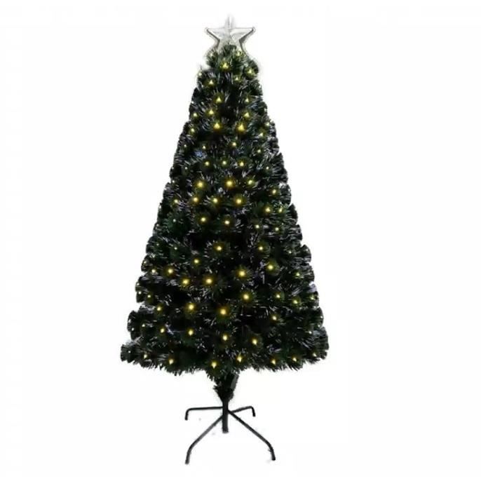 DREAMADE Sapin de Noël Artificiel 150CM en Fibre Optique avec 170 Lampes à LED Colorées & 5 Etoile au Sommet d’Arbre Pieds en Fer