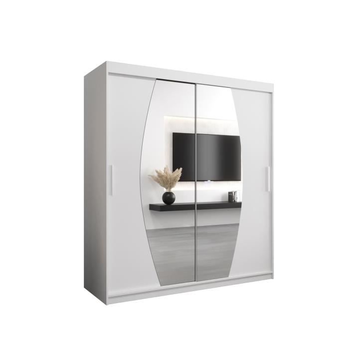 Armoire Lara 06 - 2 Portes Coulissantes + Décor Alu - 150x200x61 Cm | Penderie Et Étages | Style Moderne Et Blanc