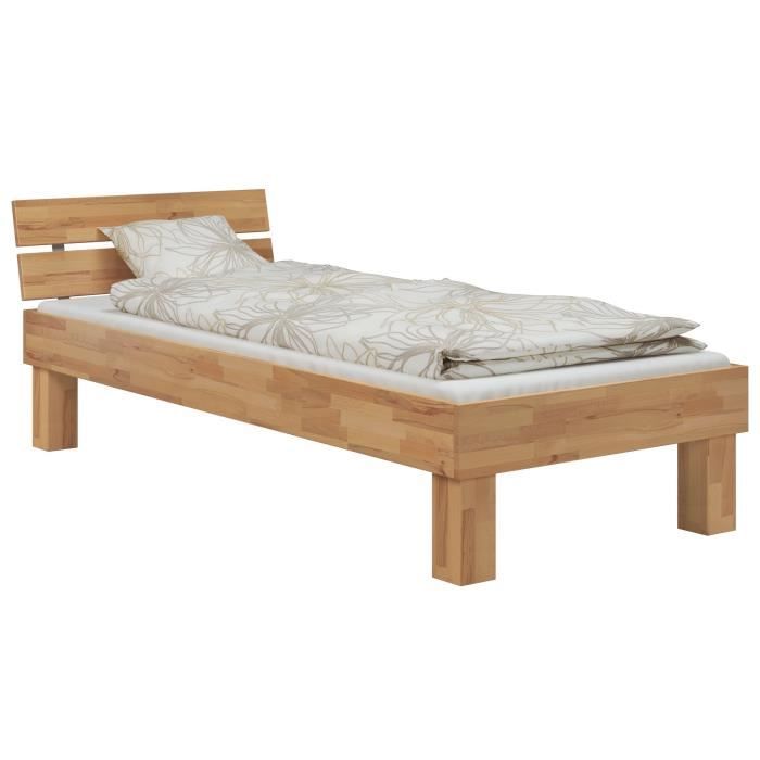 Lit simple très stable extra haut et long hêtre naturel 100x220 sommier matelas 60.81-10-220FVM