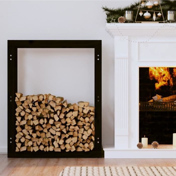 Fafeicy Support pour bois de chauffage Noir 80x25x100 cm Bois de pin — free download