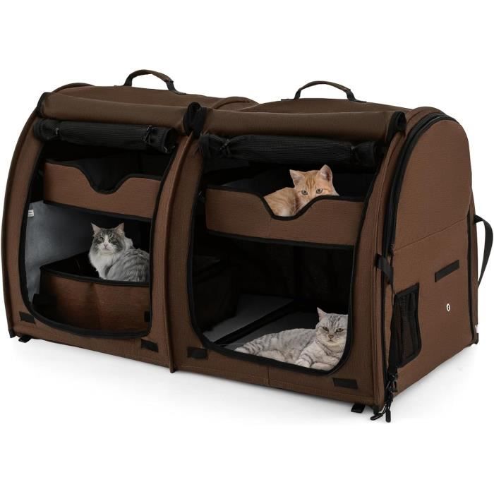 Meilleurs prix pour GOPLUS Sac de Transport à 2 Compartiments pour Chien Chat de 100 × 58 × 61 cm, Caisse de Voyage 2 Couches, Hamacs Amovibles, Marron
