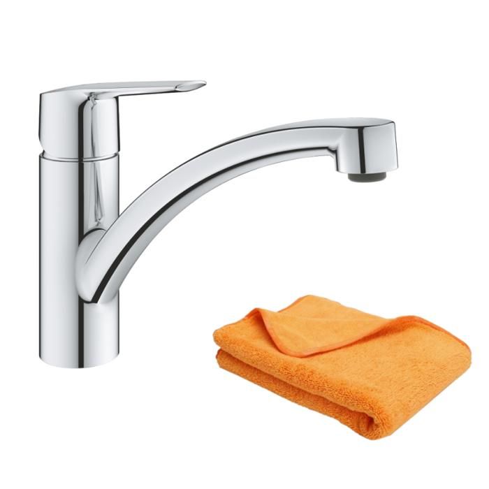 Grohe Robinet de cuisine monocommande bec bas Start 2021 + microfibre