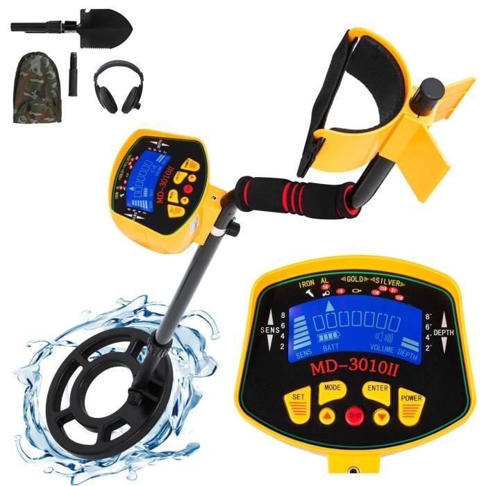 Détecteur De Métaux Détecteur D'or + Ecran LCD + Casque + Pelle Imperméable HD - Sensibilité 13 cm min Longueur Ajustable 102-130 c