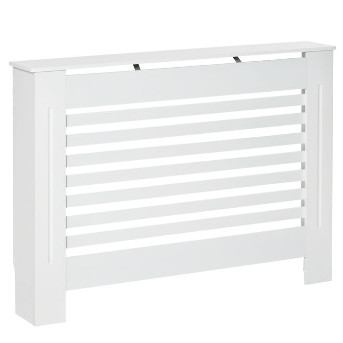 Cache-radiateur - HOMCOM - à lattes panneau cabinet couverture radiateur mobilier - MDF - 112x19x81cm - blanc
