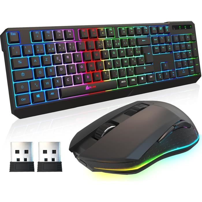 Pack Clavier Souris Gamer sans Fil – KLIM – Blaze & Chroma – 2 Dongles USB – RGB – AZERTY