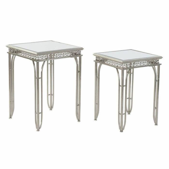 table d'appoint thyann miroir argenté métal (40 x 40 x 56 cm) (2 pcs) (35 x 35 x 51 cm)