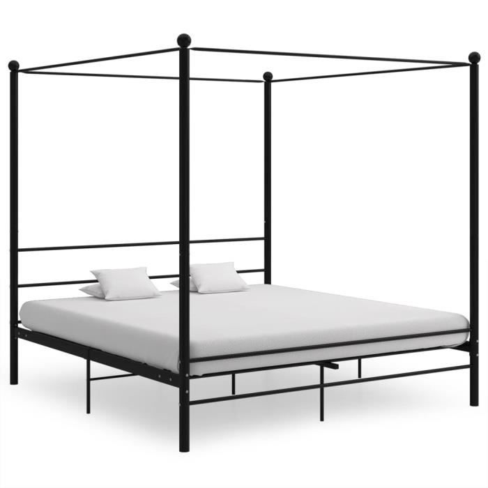 Milsleep Cadre de lit à baldaquin Noir Métal 180x200 cm
