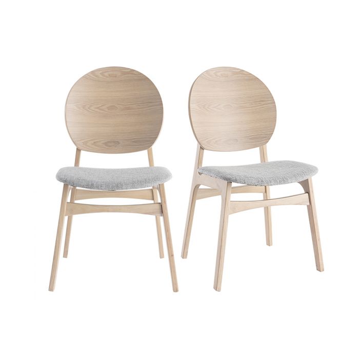 chaises scandinaves en bois clair et tissu gris (lot de 2) - miliboo - elton