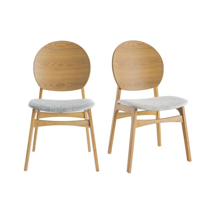 Miliboo - Chaises scandinaves en bois clair et tissu gris clair (lot de 2) ELTON