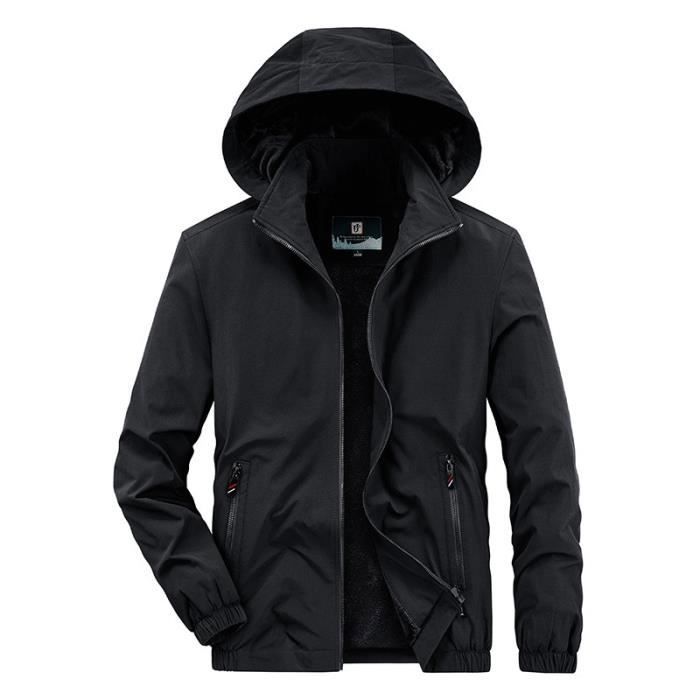 Manteau Homme Automne Hiver Chaude Doublure en Polaire A Capuche amovible Noir Noir