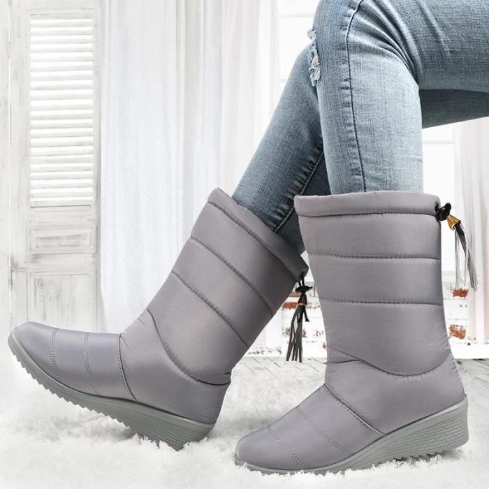 Bottes de neige bottes de neige imperméables pour femmes bottes de neige dextérieur chaudes en velours gris
