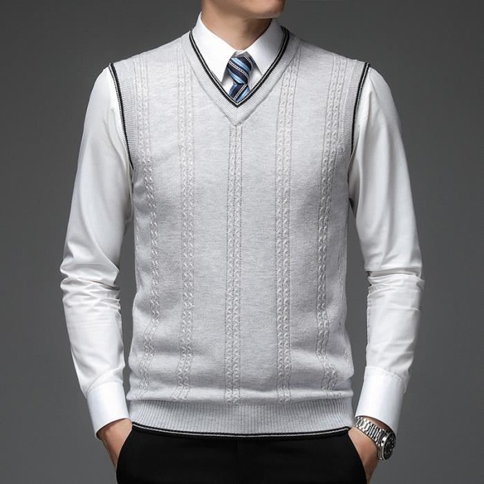 Pull Sans Manches Homme Col V - Mélange Laine Acrylique, Coupe Ample, Motif Losanges