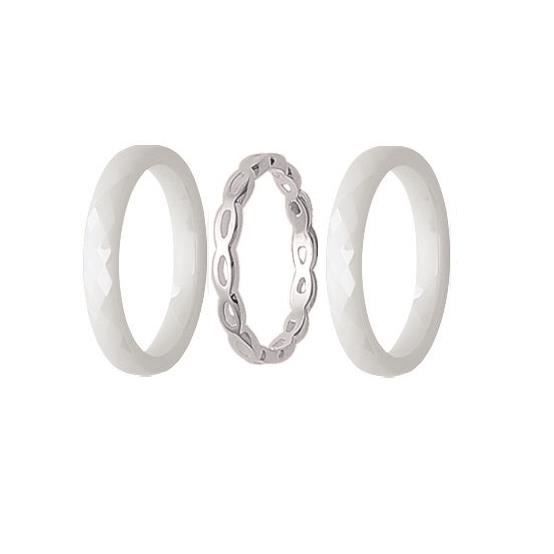 Bague Triple Anneaux En Céramique Et Argent 925 - Tailles 50 à 60 - Neuf Avec Étiquettes Bijouxia
