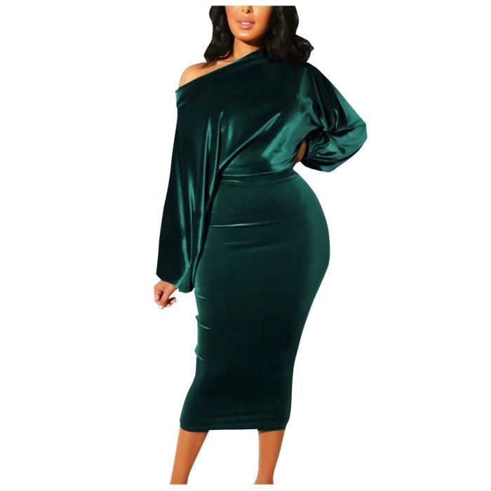 Robe de soiree en daim sans bretelles pour femme a manches bouffantes de longueur moyenne ZZL201214113GNM Vert Cdiscount Pret a Porter