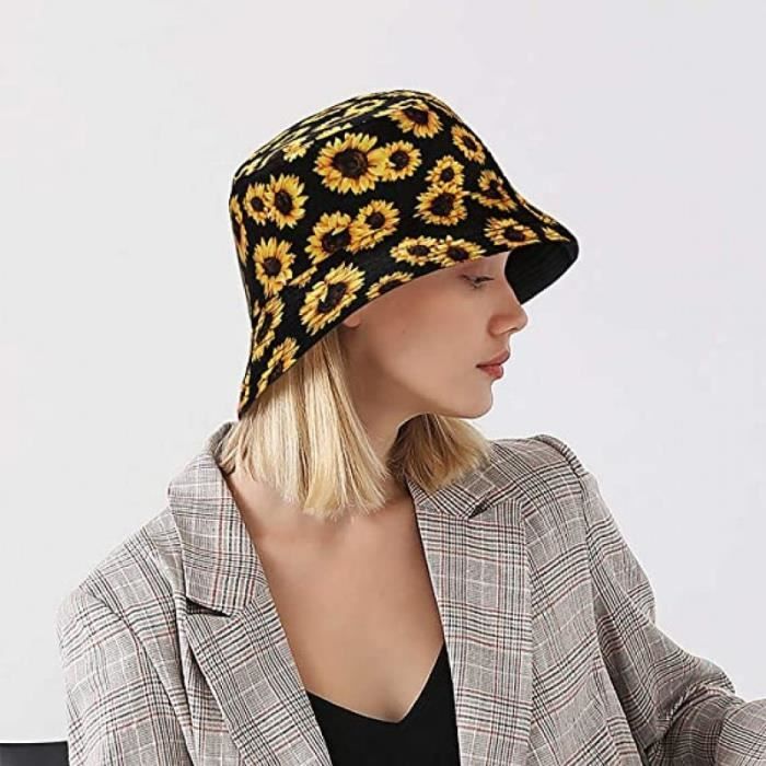 Chapeau De Pêcheur Réversible Femme - Double Face, Bords Larges - Coton/polyester - Pliable Pour Voyage