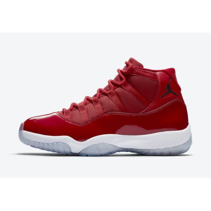 Baskets Air Jordan 11 Retro Chicago Homme Chaussures Entraînement de Sport Rouge