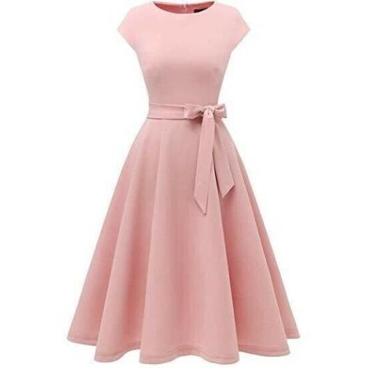 robe cocktail mariage vintage robe casual femme robe baptême col rond manches courtes - rose yuanmeizhen