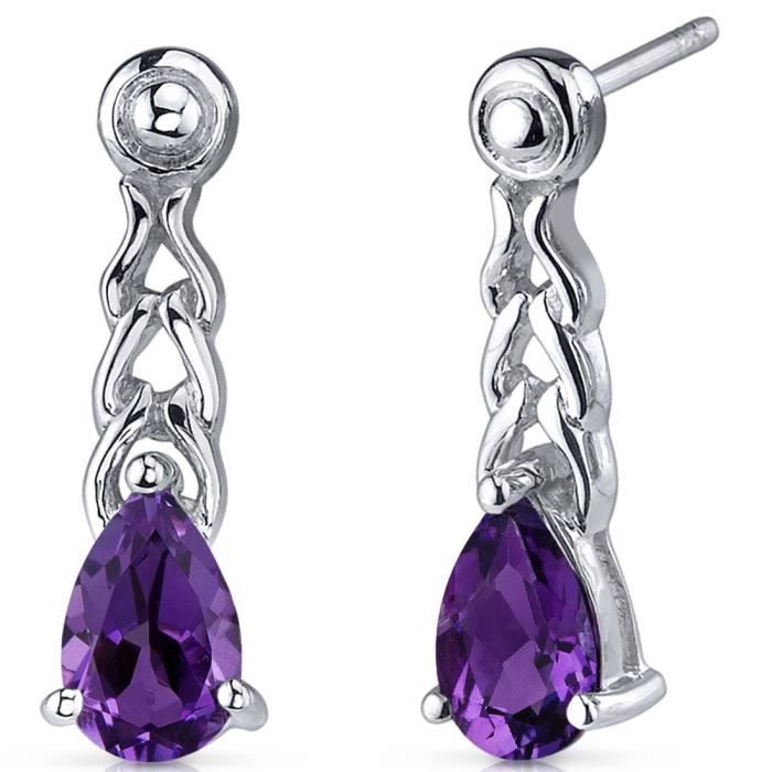Boucles d'oreille puce en Améthyste pierre naturelle et argent 925