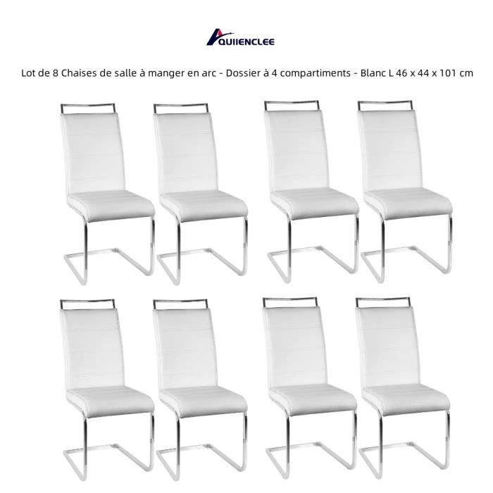 QUIIENCLEE Lot de 8 Chaises de salle à manger en arc - Dossier à 4 compartiments - Blanc L 46 x 44 x 101 cm