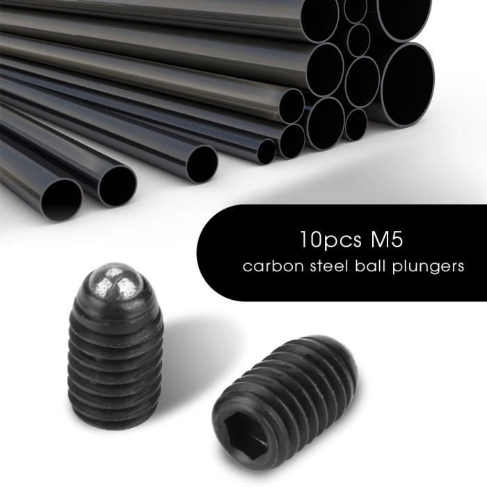10 Pistons à Bille M5 Filetés Hexagonaux | Acier Au Carbone, Longueurs 8-20 Mm | Pour Mécanique, Pinces, Moules