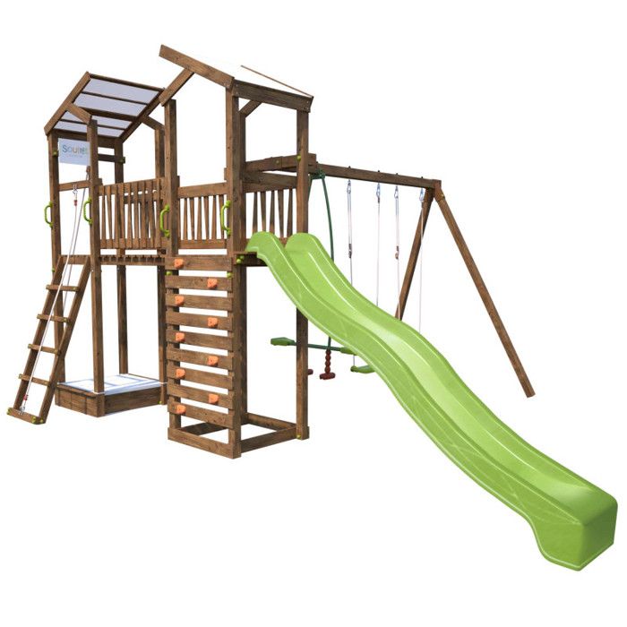 SOULET - Aire de jeux pour enfant 2 tours avec pont et portique - FUNNY Swing & Bridge 150 sans optionEn Bois -Pour Particulier