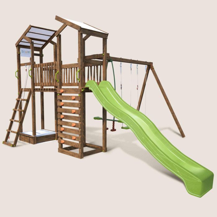 SOULET - Aire de jeux pour enfant 2 tours avec pont et portique - FUNNY Swing & Bridge 150 sans optionEn Bois -Pour Particulier