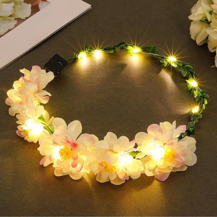 Couronne De Fleurs Pour Cheveux - Ornée De Roses Et Perles - Beige Et Rose Pour Mariage, Fête