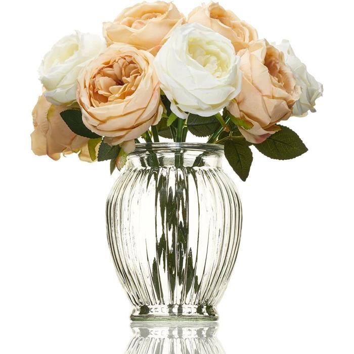 Vase en verre nervuré pour fleurs,Vase transparent de 18 cm,Vase en