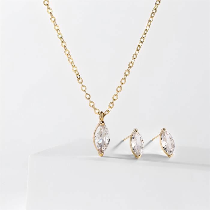 Parure Bijoux Femme Solitaire Ovale Cristal Blanc